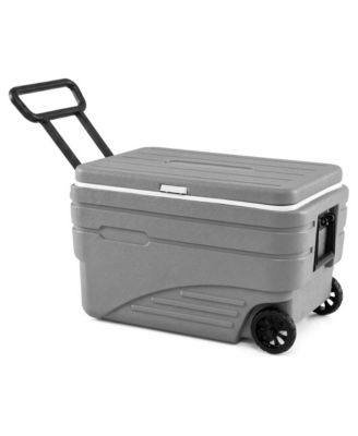 84 Quart Portable Wheeled Ice Cooler with Foldable Pull Handle