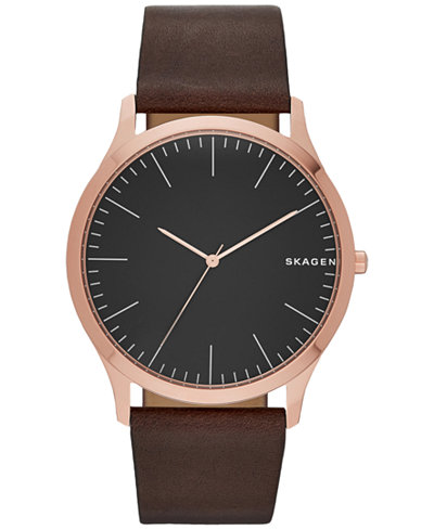 Skagen Men's Dark Brown Leather Strap Watch 41mm SKW6330