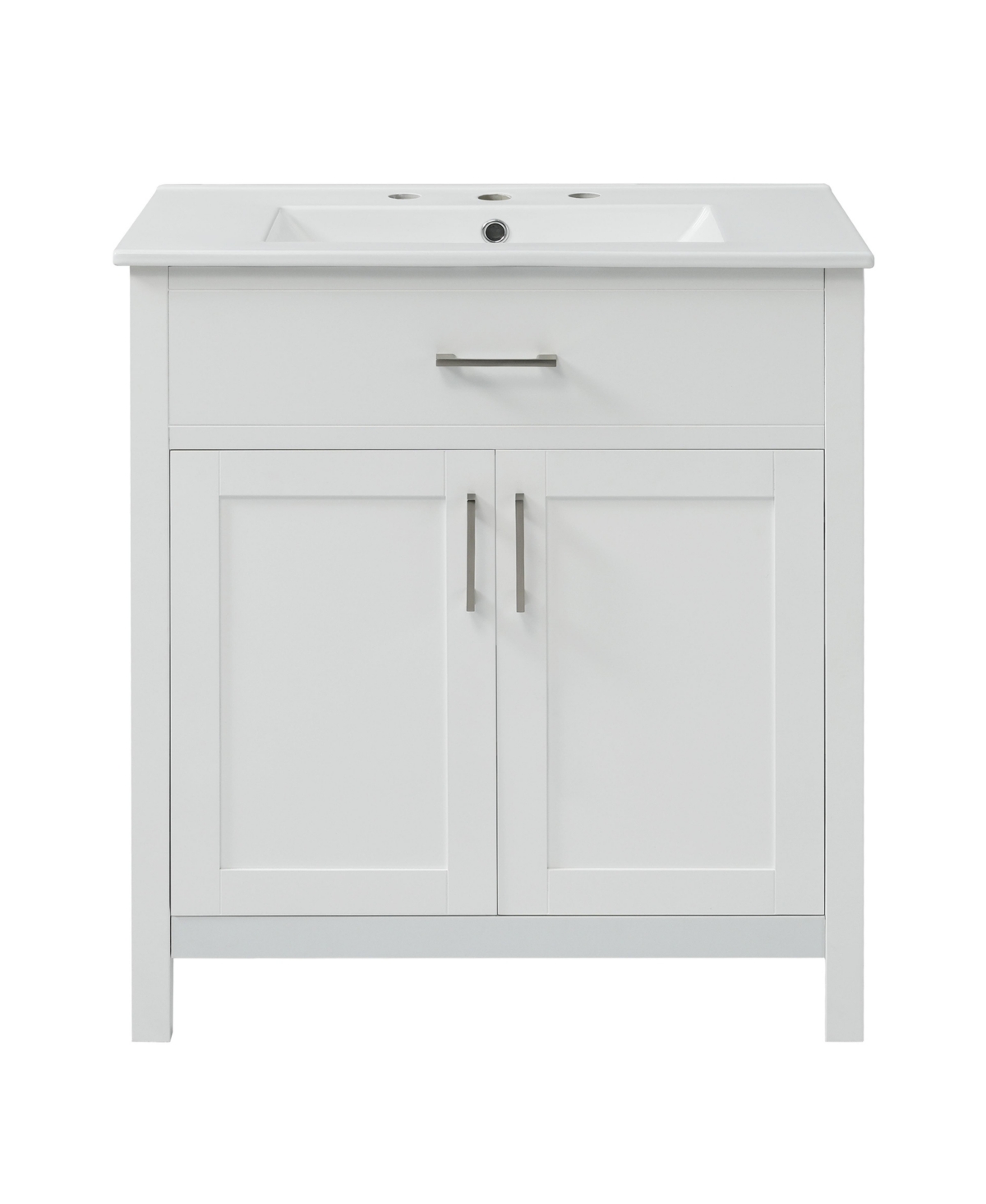 Sillysis 30 Inch Freestanding Bathroom Vanity, Mdf Cabinet with Solid Wood Legs, Ceramic Integrated Sink, Door-Mounted Organizers, Assembly Required -