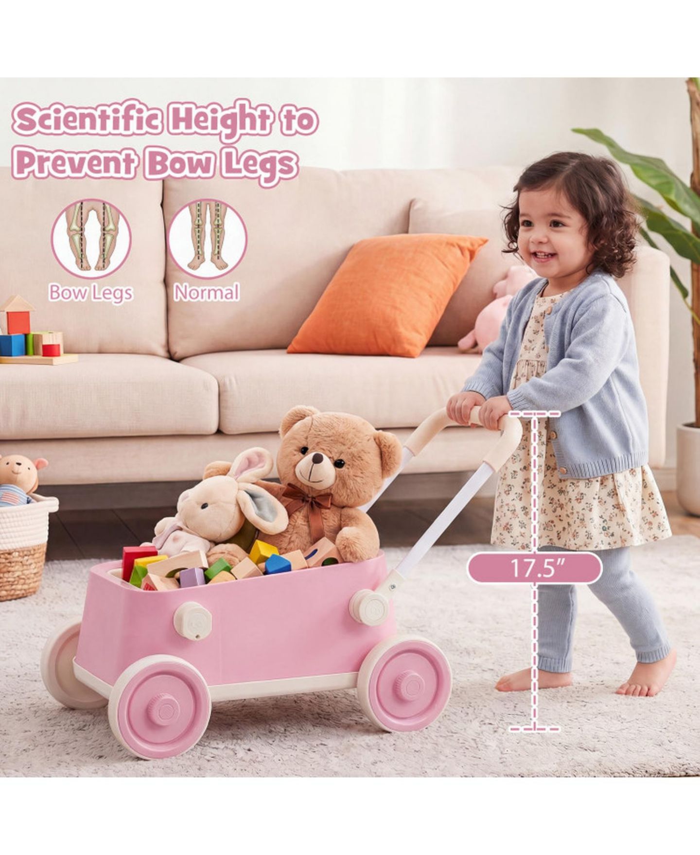 Детская игрушка SUGIFT Baby Push Wagon with Foldable Handlebar and Storage Basket, Ages 3-6, цвет: Розовый — фото 8
