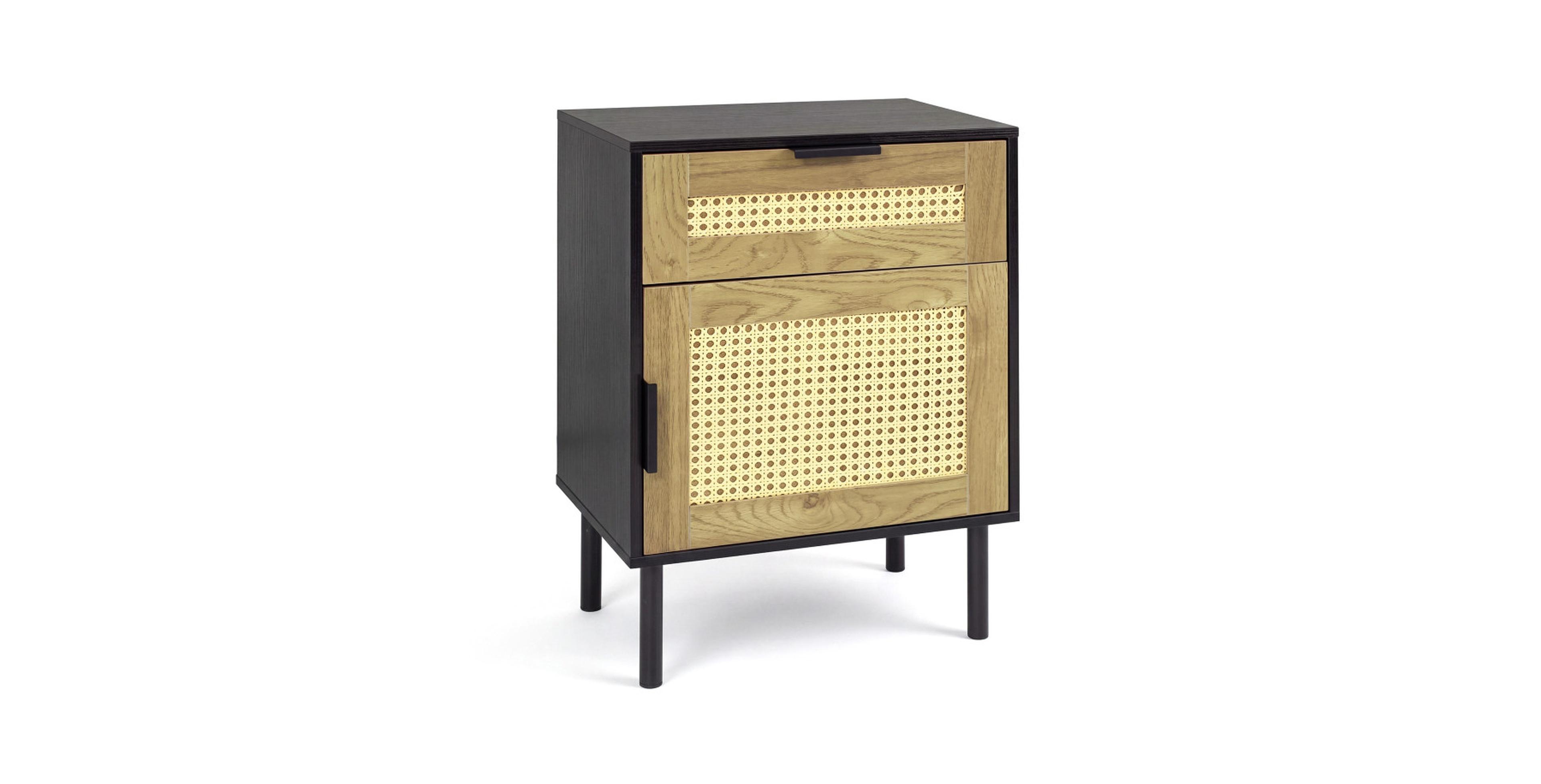 Sugift Rattan Nightstand with Drawer and Storage Cabinet for Bedroom Dorm