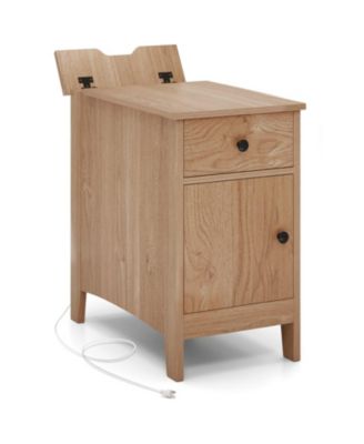 Flip Top End Table with Charging Station USB Ports Outlets and Drawer