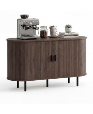 47 Inch Fluted Sideboard Buffet Cabinet with Tambour Sliding Doors and Metal Legs