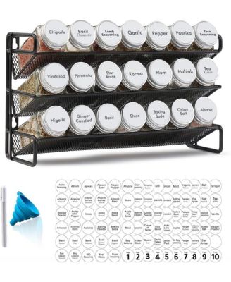 Spice Rack Organizer with 21 Jars, 386 Labels, for Cabinet, Countertop, Pantry or Wall Mount