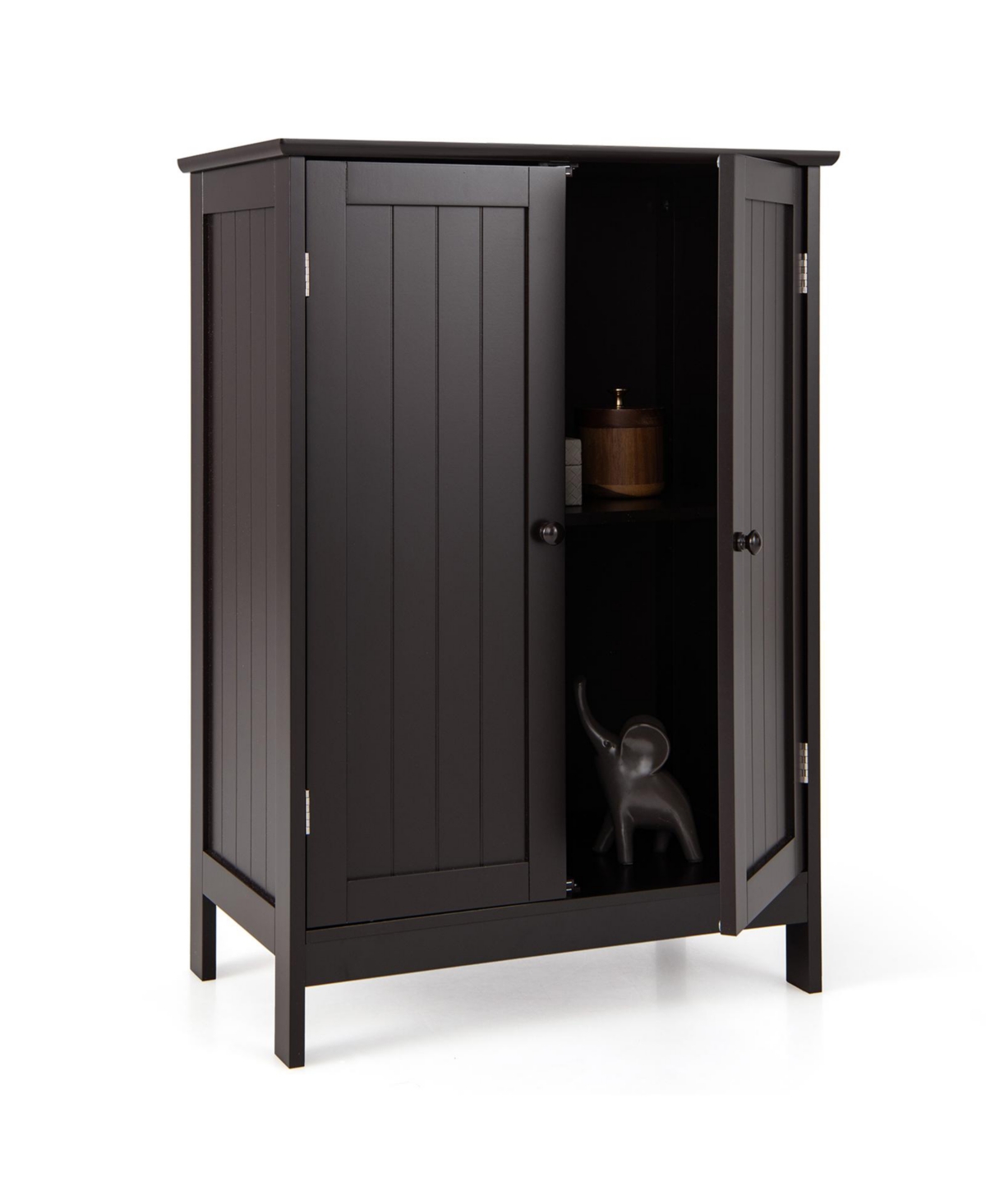 Sugift Bathroom Floor Storage Double Door Cupboard Cabinet - Brown