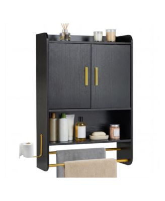 Bathroom Wall Cabinet with 2 Towel Bars and Adjustable Shelf