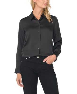 Women's Hammered Satin Long-Sleeve Button-Down Shirt