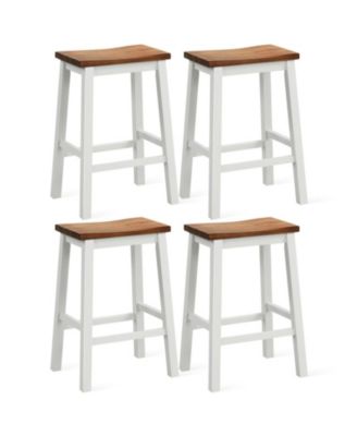 24.5-Inch Set of 4 Saddle Bar Stools with Footrests for Kitchen Island