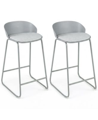 Curved Back Upholstered Counter Height Set of 2 Bar Stools
