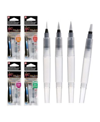 Koi Water Brush for Watercolor, Assorted, 4 ml Tank, 4 Tips