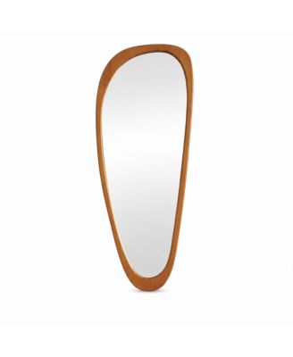 63 x 26.4 Inch Walnut Solid Wood Frame Irregular Wall Mirror with 5mm Silver Glass Teardrop Design for Home
