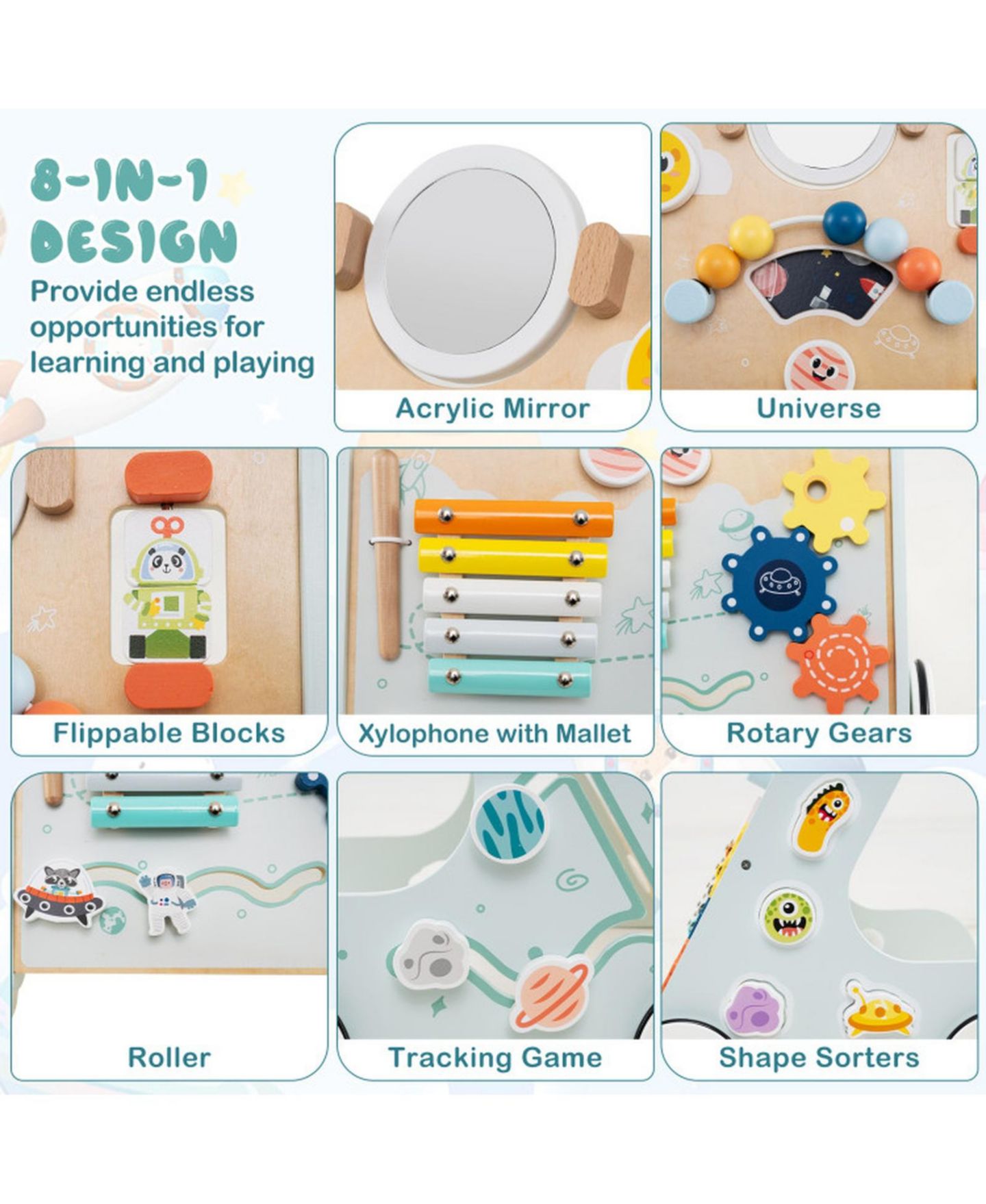Детская игрушка HONGGE Wooden Push-Along Activity Center, Ages 1+, цвет: Натуральный — фото 5