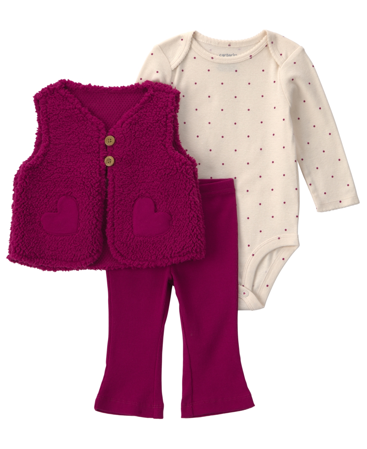 Carter's Baby Girls' Polka-Dot Sherpa Vest, Bodysuit and Pants, 3-Piece Set