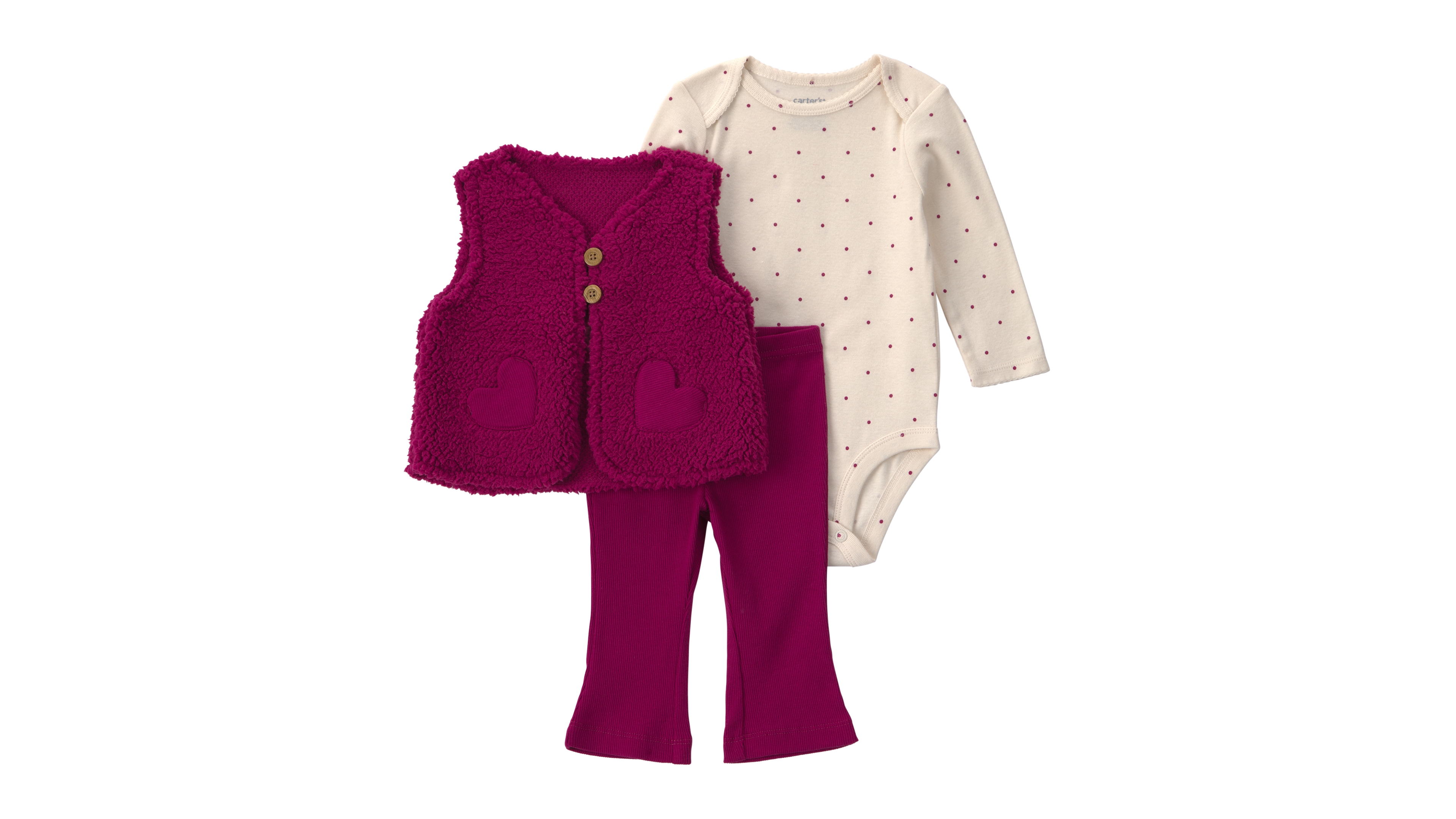 Carter's Baby Girls' Polka-Dot Sherpa Vest, Bodysuit and Pants, 3-Piece Set