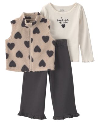 Toddler Girls' 2T-5T A Heart Full Of Love Fleece Long-Sleeve Vest, Top and Pants, 3-Piece Set