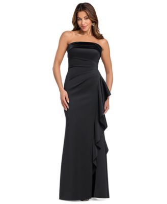 Women's Strapless Velvet Ruffle Gown