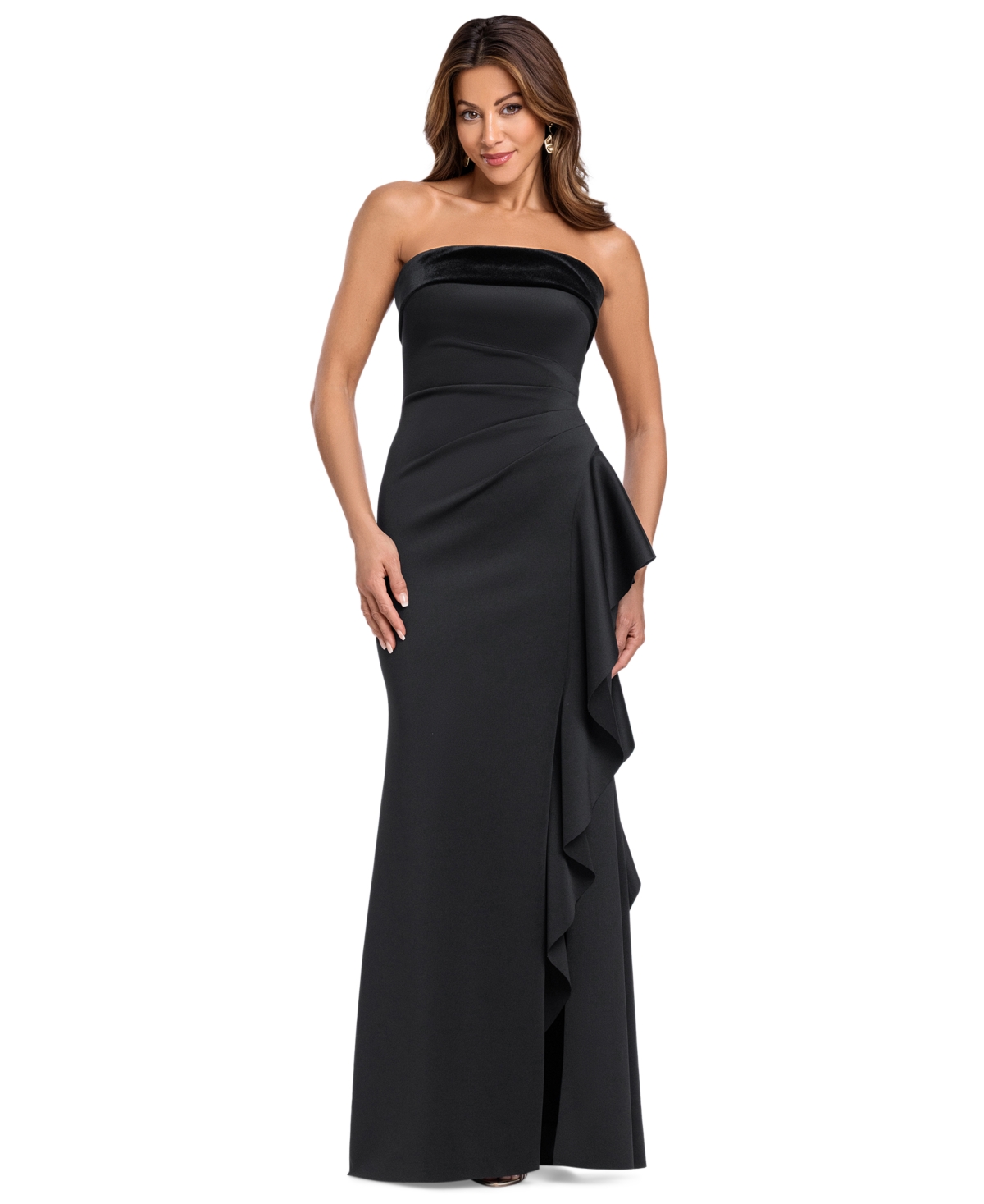 Xscape Women's Strapless Velvet Ruffle Gown