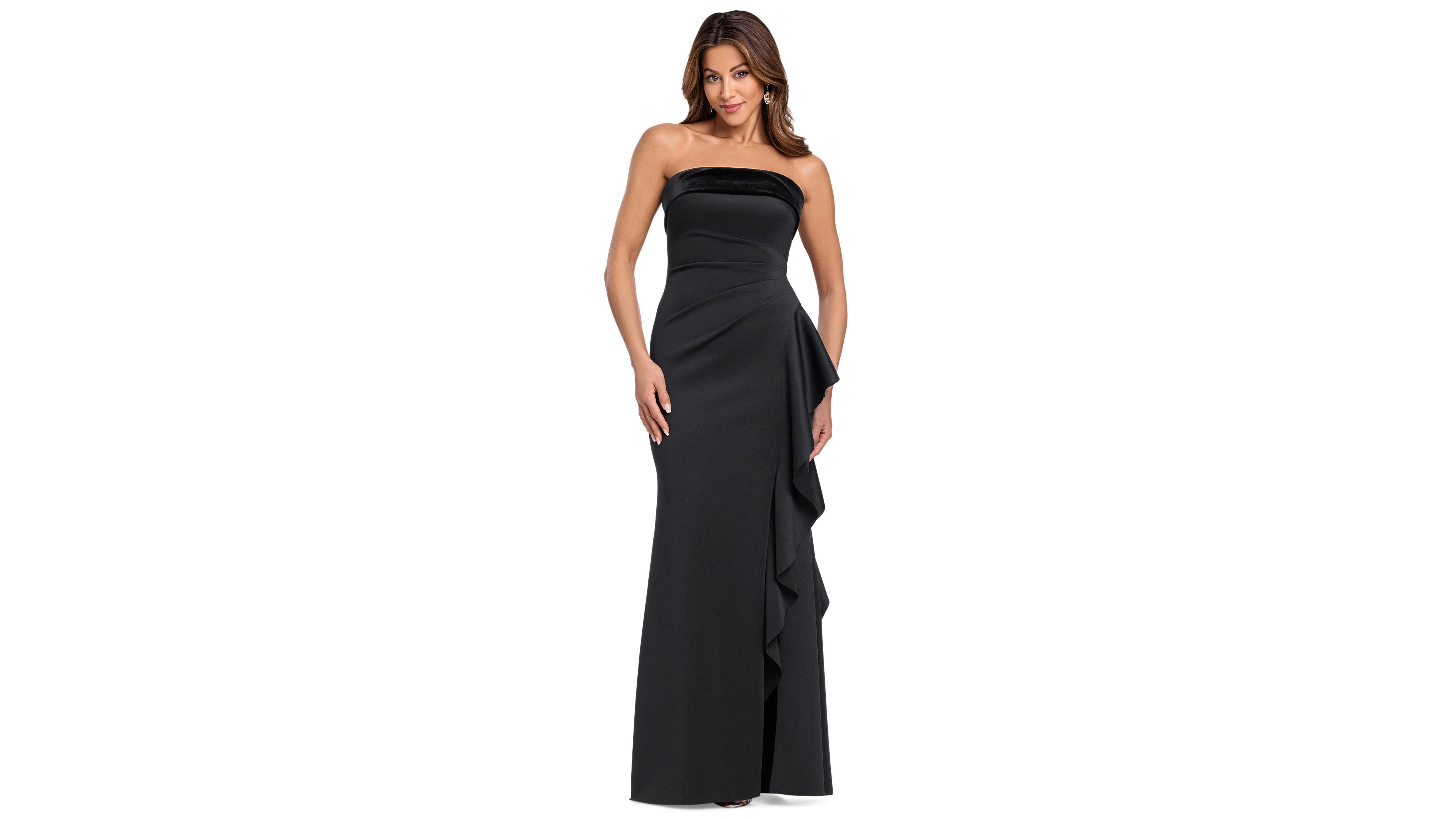 Xscape Women's Strapless Velvet Ruffle Gown