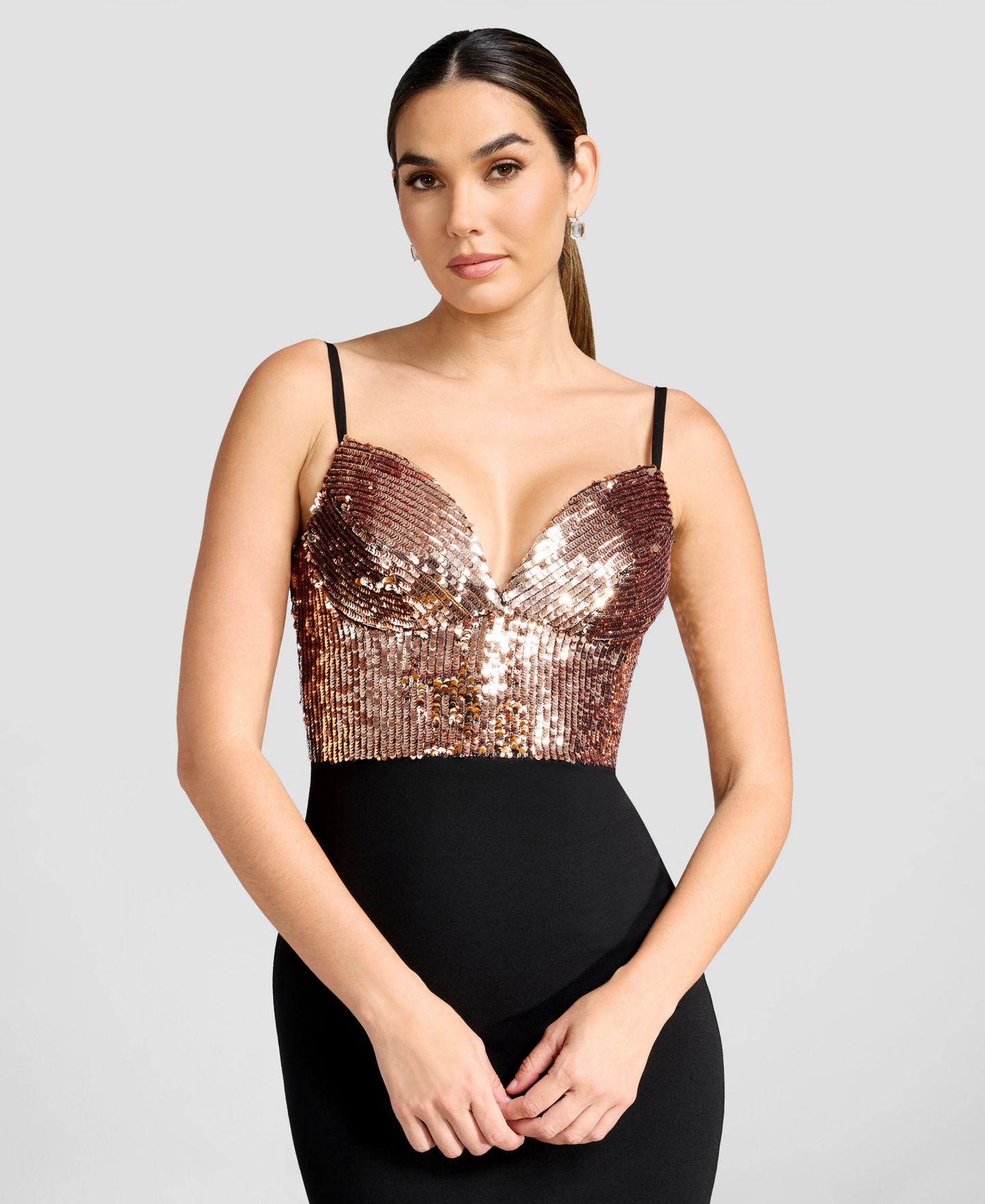 Женское платье Dress the Population Elana Sequin Tea-Length Sweetheart, цвет: Розовое золото разноцветный — фото 4