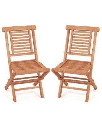 Folding Teak Wood Patio Dining Chairs Set of 2 with X-Frame Support