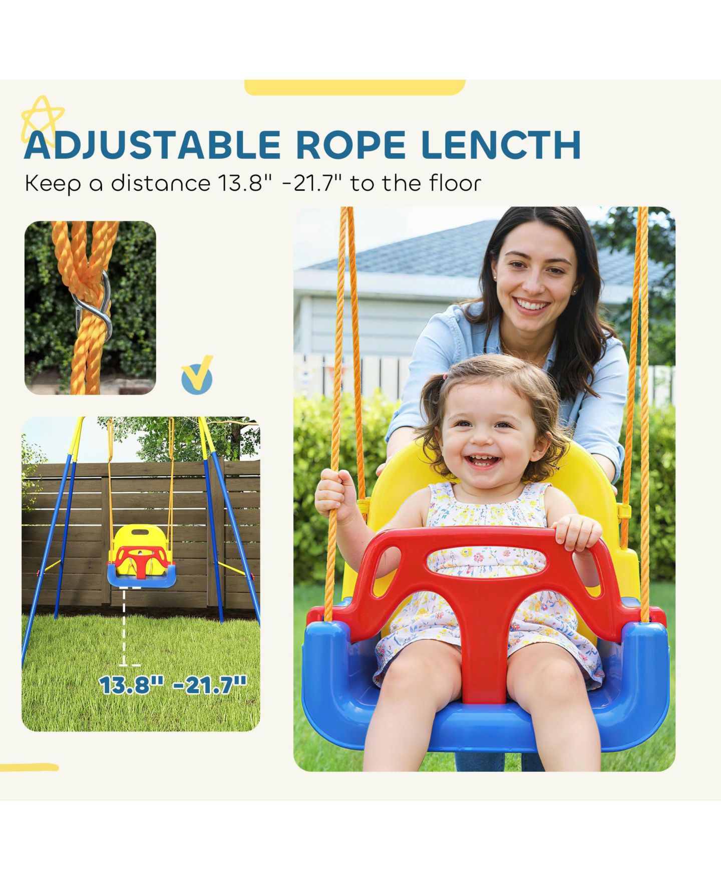 Детские игрушки SEVORLEY Kids' Swing Set with Folding Design & Seat Restraint, Ages 9-36 Months, цвет: Синий — фото 6