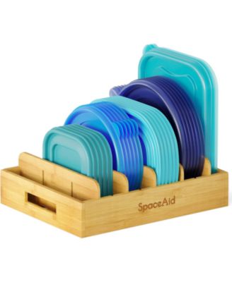 Container Lid Organizer with 5 Adjustable Dividers for Cabinets, Includes Blank Labels