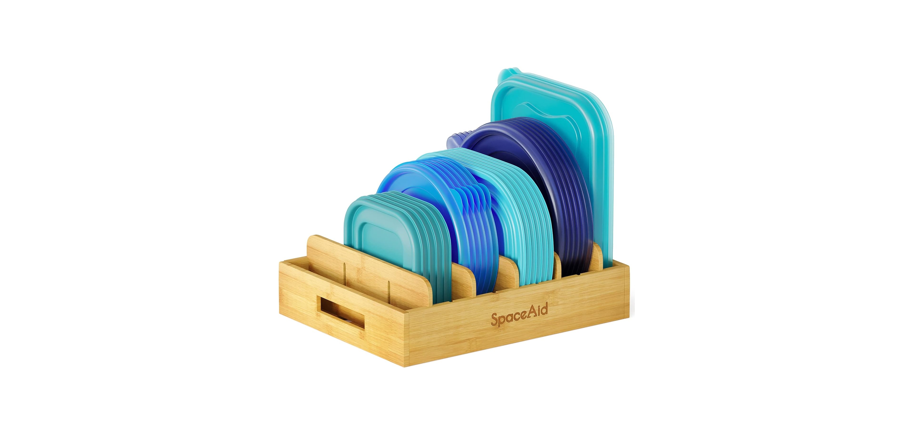 SpaceAid Container Lid Organizer with 5 Adjustable Dividers for Cabinets, Includes Blank Labels