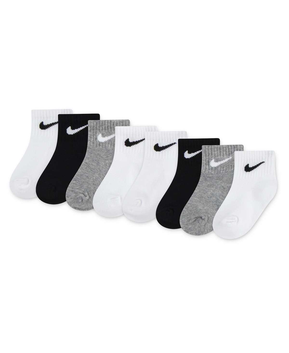 Nike Baby Boys' and Girls' Cotton-Blend Quarter Ribbled-Cuff Socks, 8-Pack - Dark Grey Heather/White