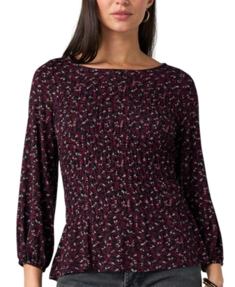 Женская блузка Liverpool Los Angeles Petite 3/4-Sleeve Smocking Blouse, цвет: Бордовый / Чёрный