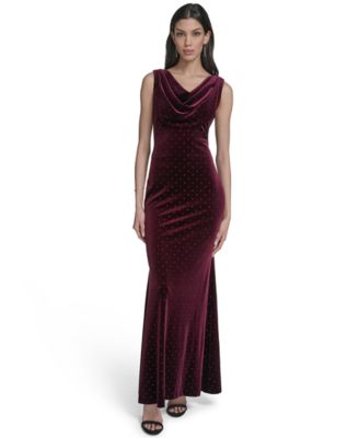 Women's Sleeveless Drape-Neck Rhinestone-Embellished Gown