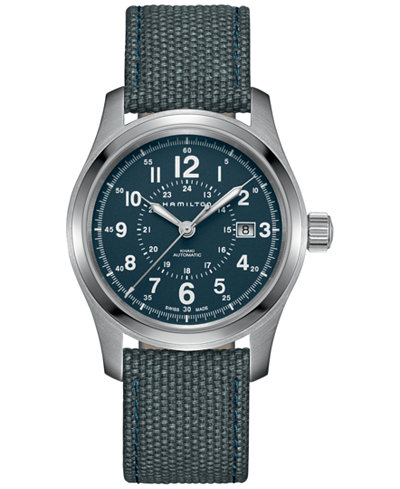 Hamilton Men's Swiss Automatic Khaki Field Blue Canvas Strap Watch 42mm H70605943