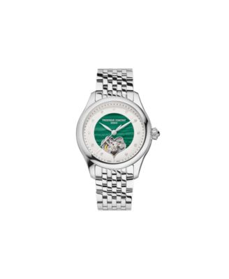 Women's Swiss Automatic Double Heart Beat Silver-Tone Stainless Steel Bracelet Watch 36mm
