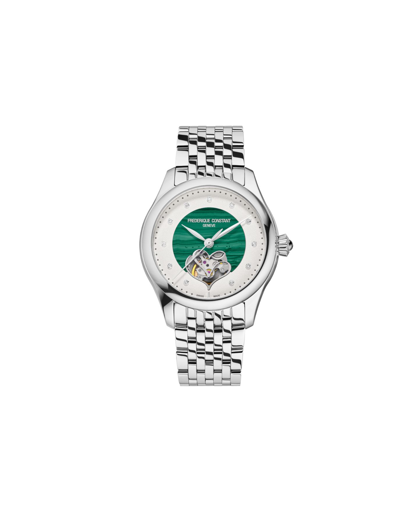 Женские часы Frederique Constant Swiss Automatic Double Heart Beat Silver-Tone Stainless Steel Bracelet Watch 36mm — фото 1