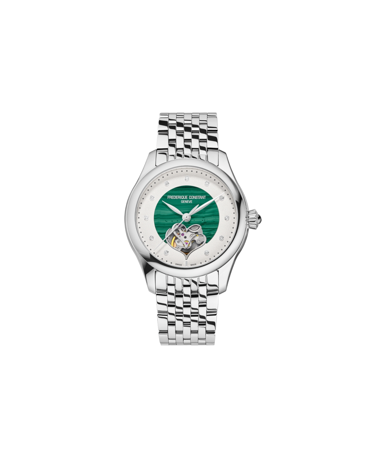 Frederique Constant Women's Swiss Automatic Double Heart Beat Silver-Tone Stainless Steel Bracelet Watch 36mm - Green