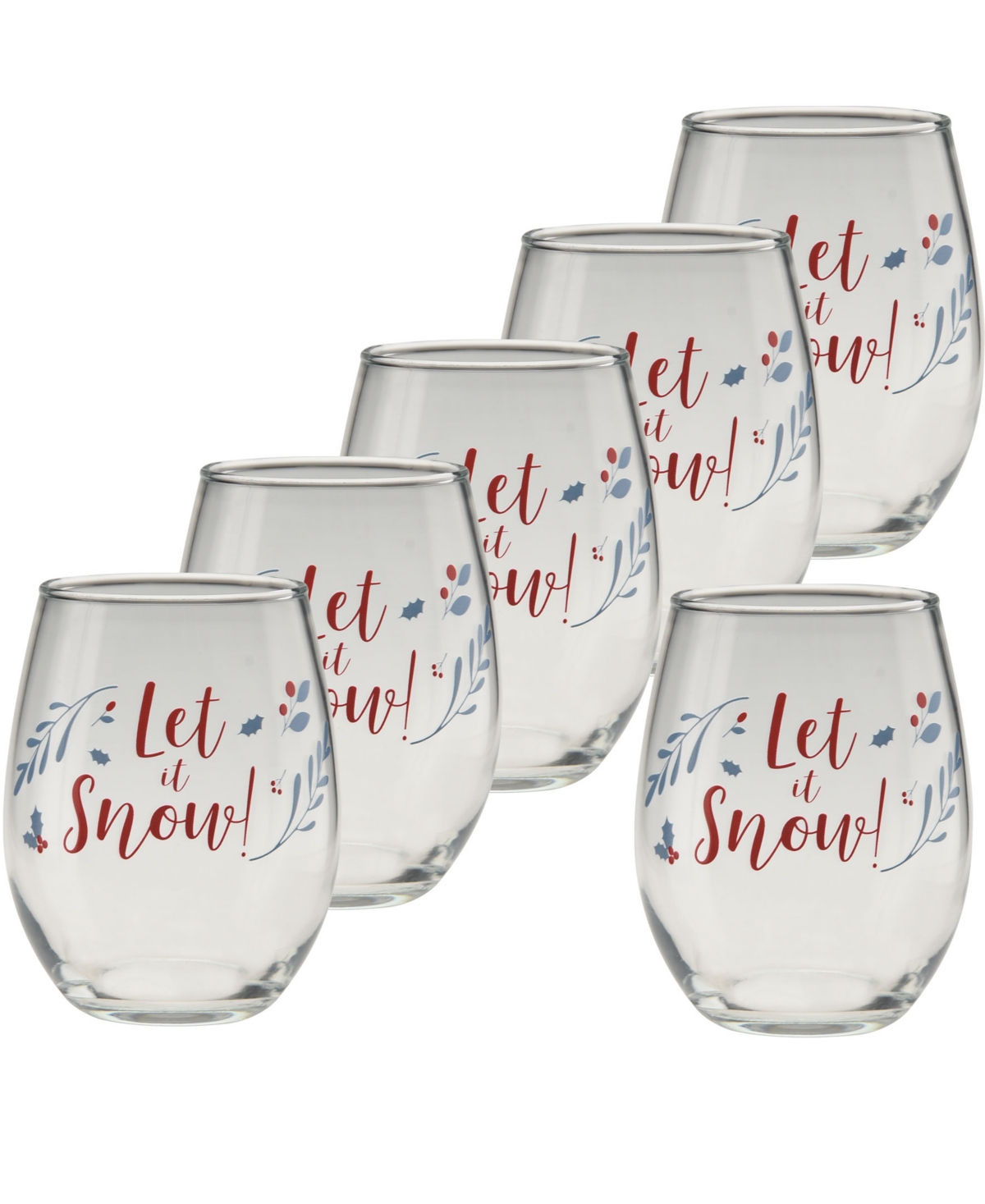 Culver Holiday Let It Snow Stemless Wine Glasses, Set of 6 - Clear Multi