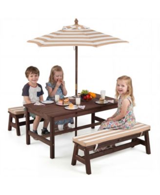 Kids 6-Piece Outdoor Picnic Table Set with Umbrella and Cushions