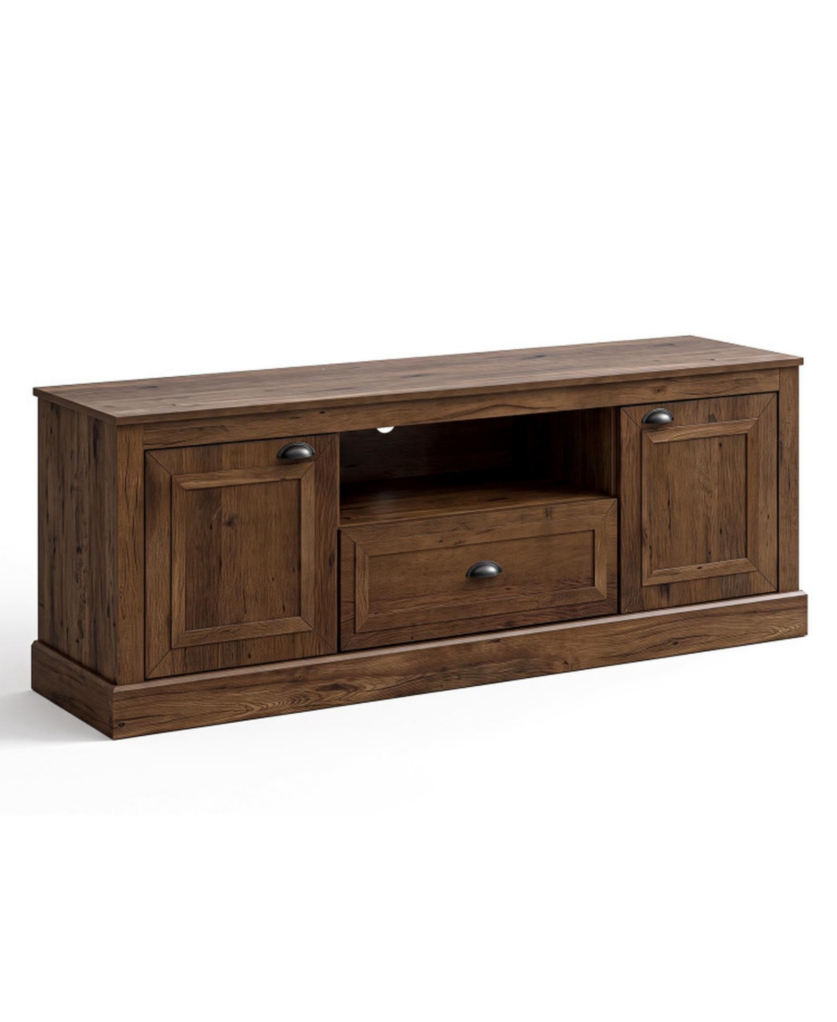 Sugift Retro Farmhouse Tv Stand for 70 Inch TVs with 2 Doors and Removable Shelves - Brown