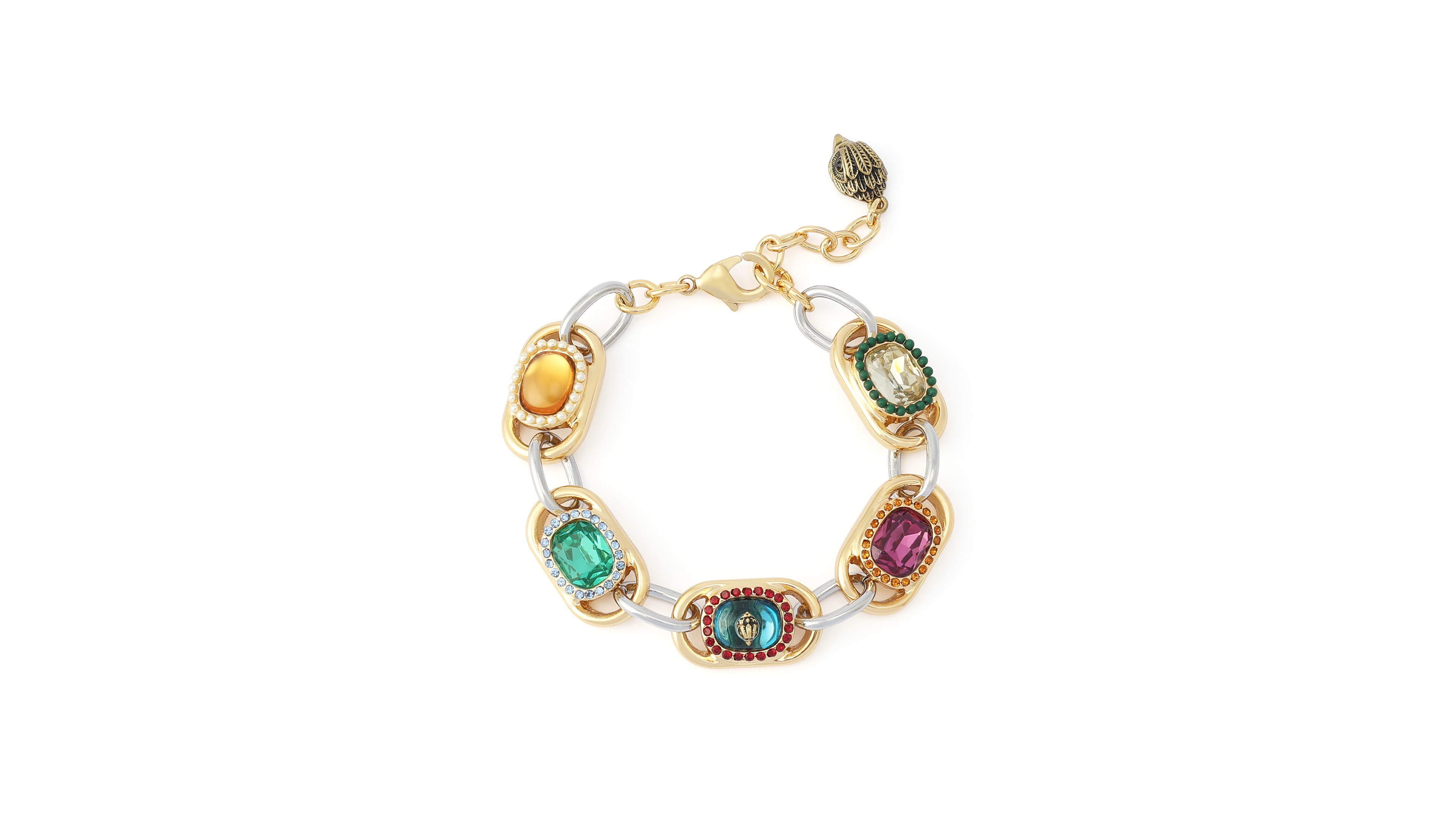 Kurt Geiger London Two-Tone Crystal and Imitation Pearl Adjustable Chain Bracelet