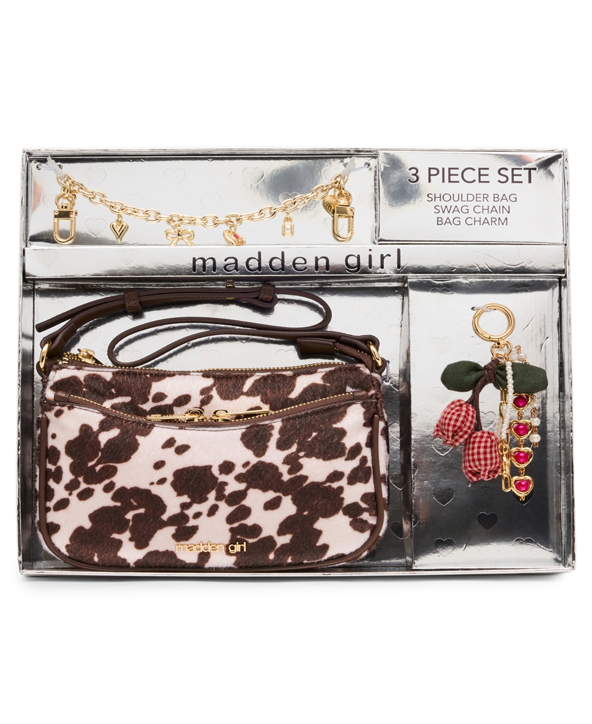 Madden Girl Gift Set Faux Leather Crossbody Shoulder Bag, 3-Piece Set