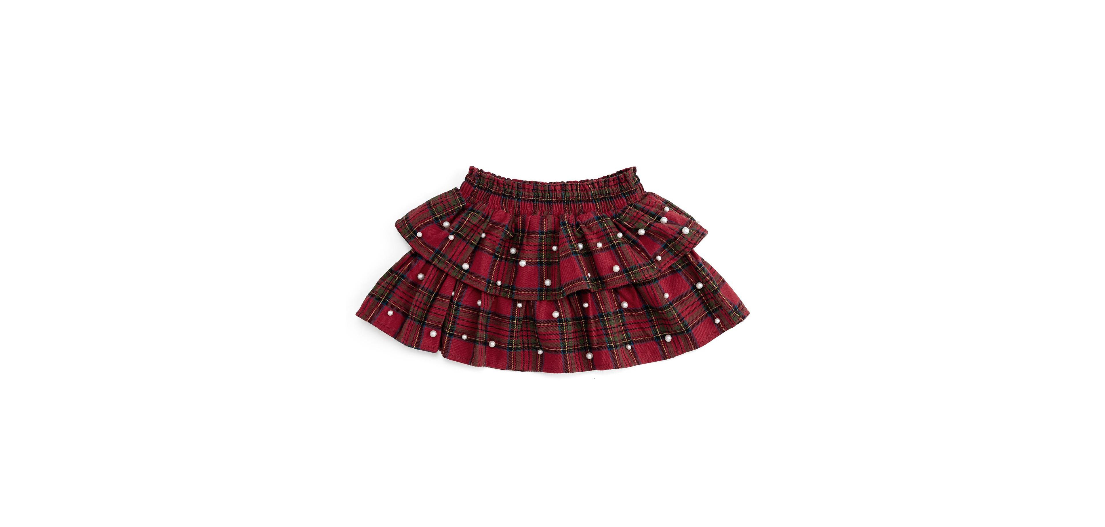 Sweet Wink Baby Girls' Tartan Plaid Tiered Ruffle Faux Pearl Cotton Skirt