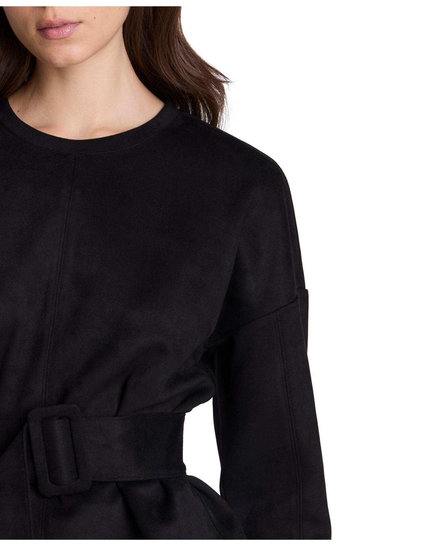 Женский свитер Kenneth Cole Faux Suede Belted Crewneck Long Sleeve Pullover, цвет: Чёрный — фото 4