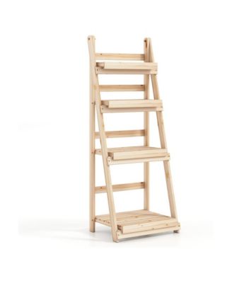 4-Tier Folding Wooden Ladder Plant Stand for Patios