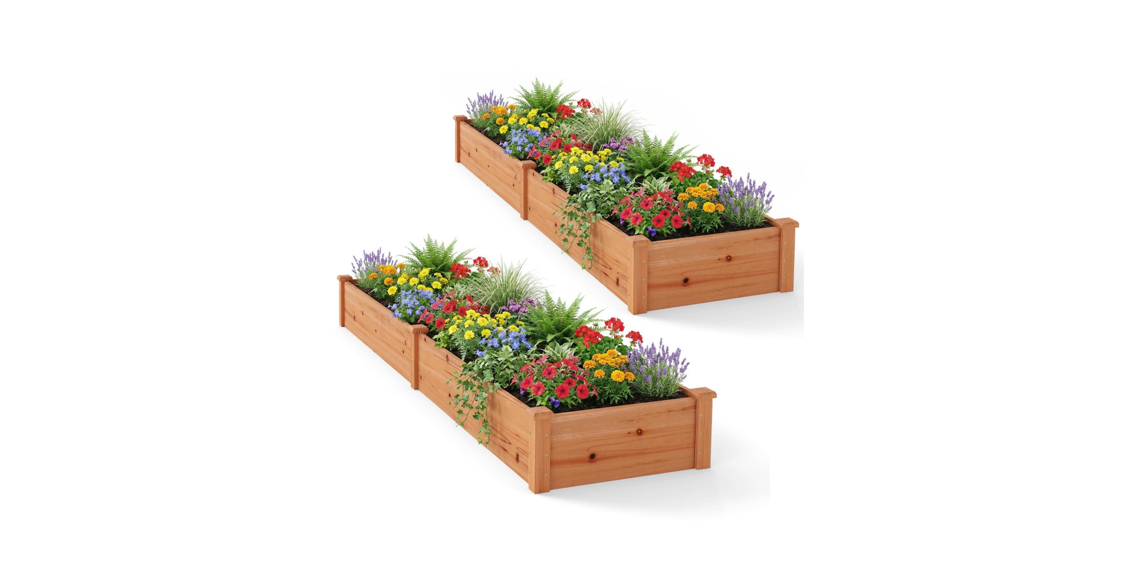 Gouun Set of 2 Wooden Vegetable Raised Garden Beds for Backyards