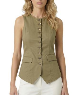 Women's Longline Button Front Flap Pocket Vest