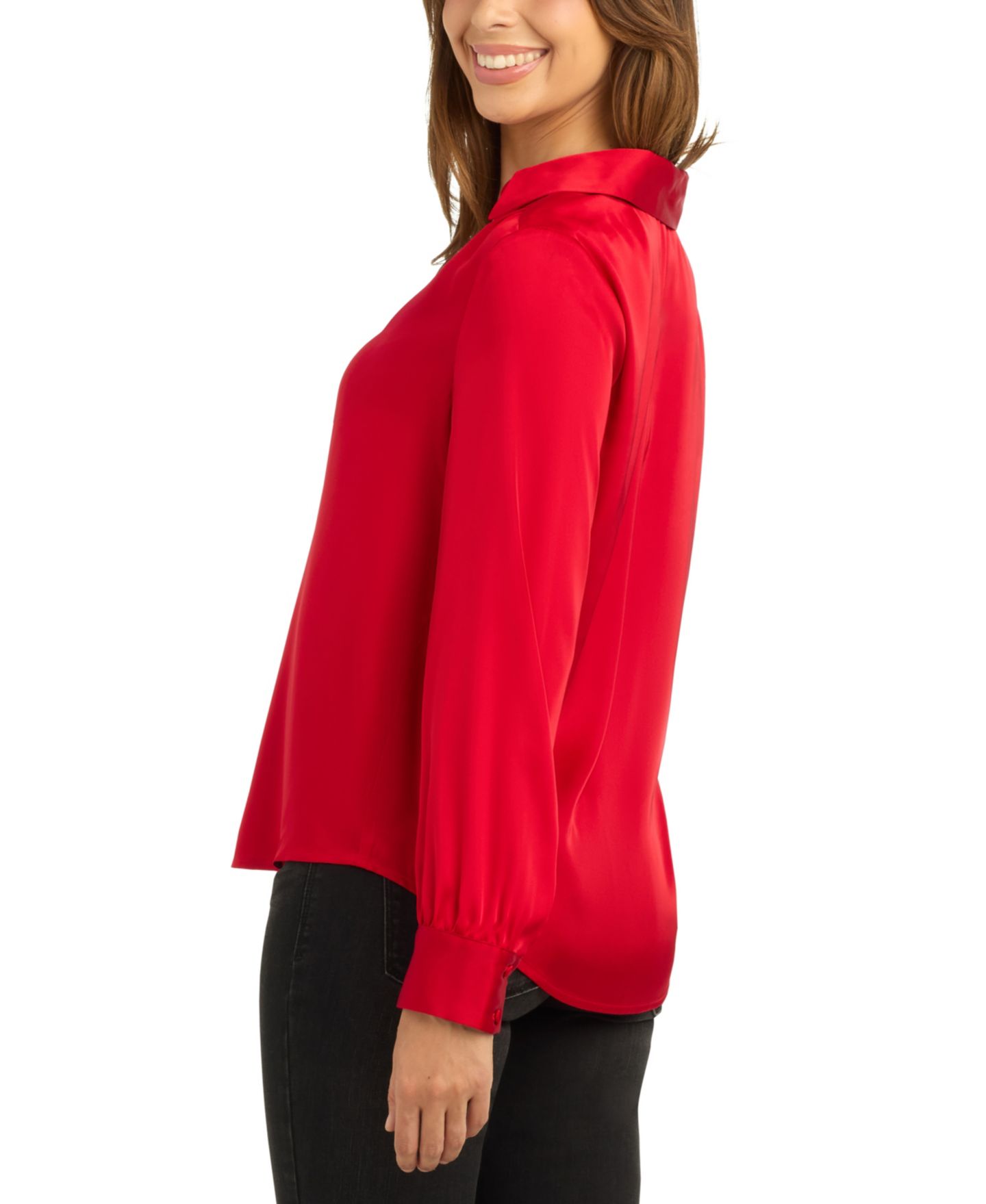 Женская блузка BCX Stretch-Satin Long-Sleeve Button-Front, цвет: Красный — фото 3