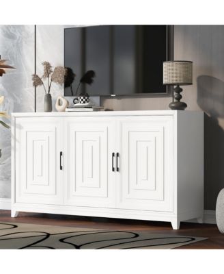 Modern TV Stand for 65 Inch TV with Storage Cabinets and Solid Wood Legs