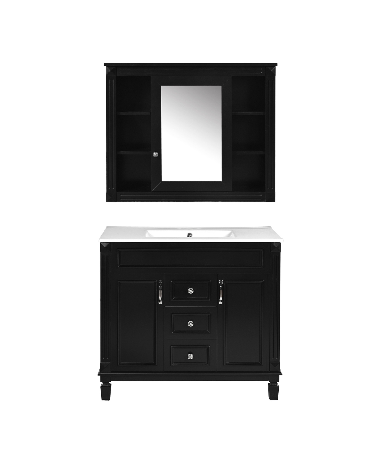 Sillysis 36 Inch Freestanding Bathroom Vanity with Mirror Cabinet, Mdf Cabinet with Solid Wood Components, Ceramic Integrated Sink, Assembly Required