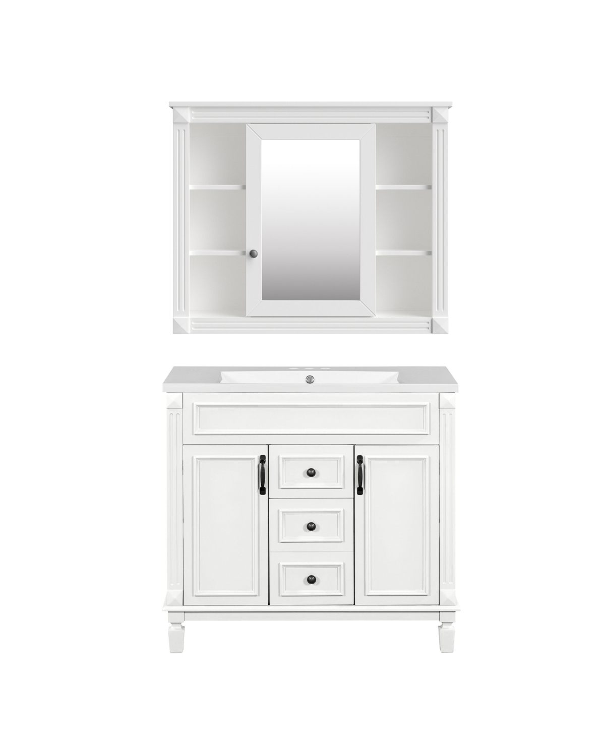 Sillysis 36 Inch Freestanding Bathroom Vanity with Mirror Cabinet, Mdf Cabinet with Solid Wood Components, Ceramic Integrated Sink, Assembly Required