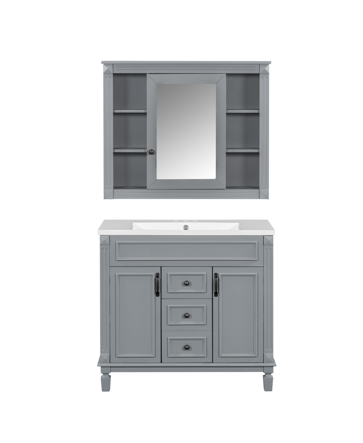 Sillysis 36 Inch Freestanding Bathroom Vanity with Mirror Cabinet, Mdf Cabinet with Solid Wood Components, Ceramic Integrated Sink, Assembly Required