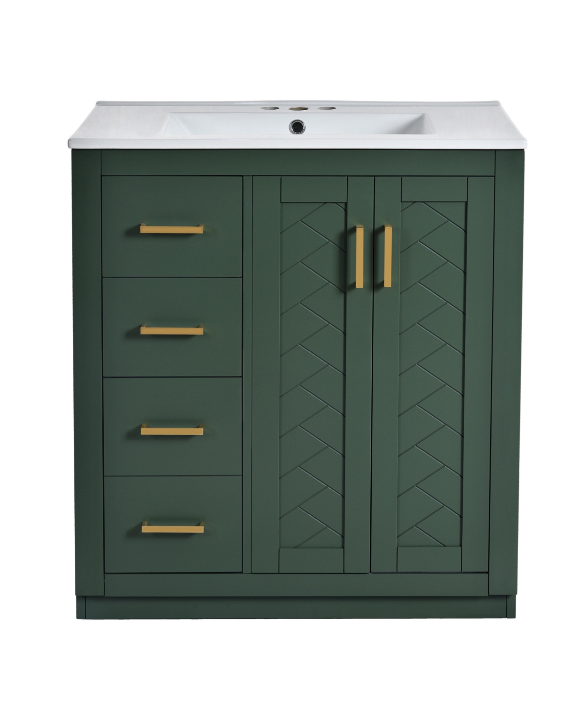 Sillysis 30 Inch Freestanding Bathroom Vanity, Mdf Cabinet with Solid Poplar Wood Frame, Ceramic Integrated Sink, Removable Drawer Dividers - Green